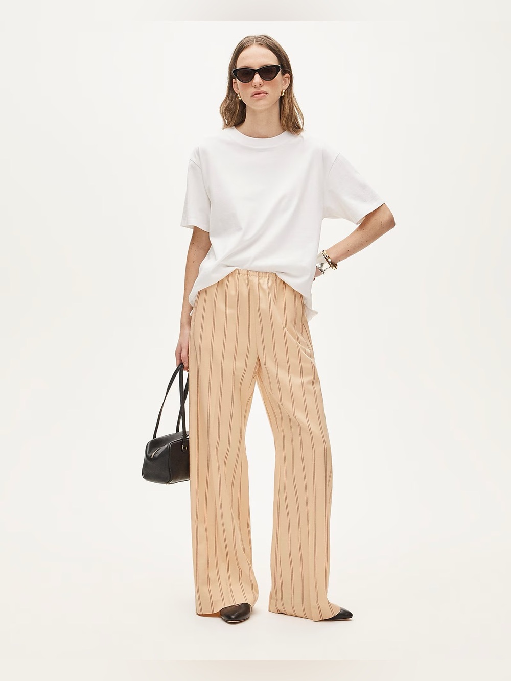 J. Crew Beige Stripe Wide-Leg Pants